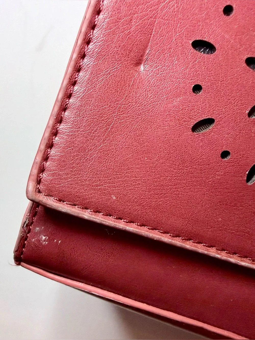 Ecosusi Vegan Leather Laptop Messenger Bag Red Burgundy Cutout Bow Briefcase
